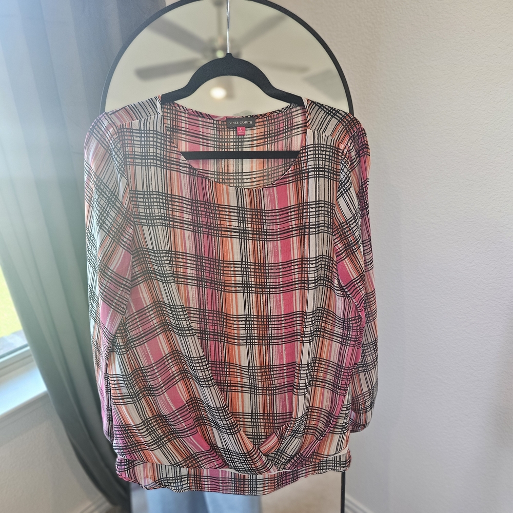Vince Camuto Pink Plaid Blouse
